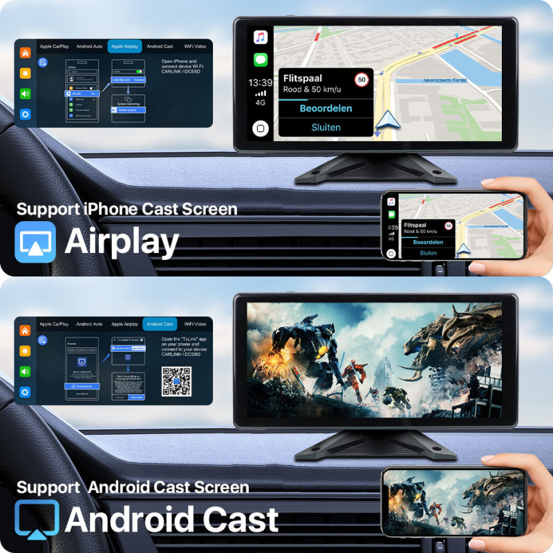 10.36Inch DVR Touchscreen with AHD 1080P Reverse Camera support Wireless Apple Carplay and Android-Auto