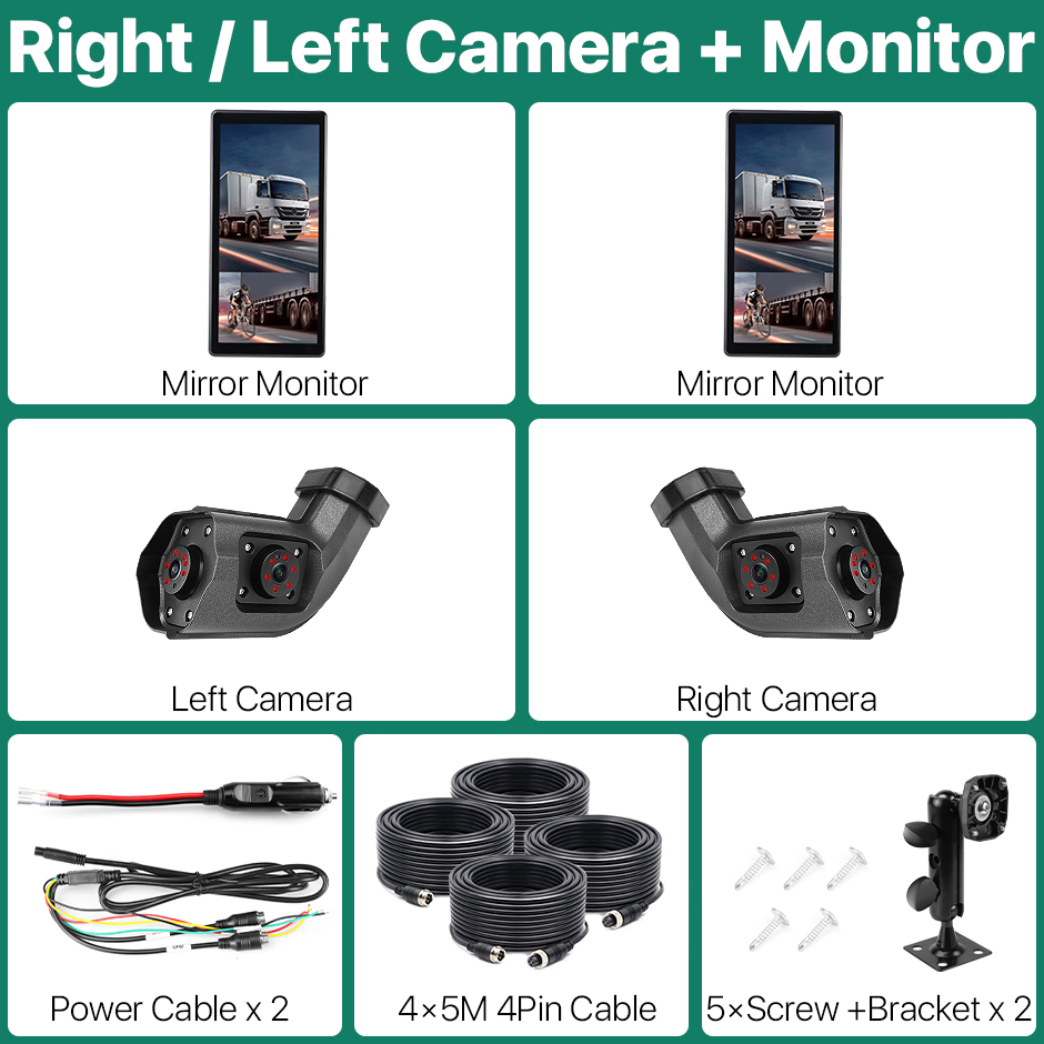 10.36Inch AHD BSD Vehicle Side View Camera Vertical DVR Touch Screen Display Monitor for Truck Bus Mirror GreenYi