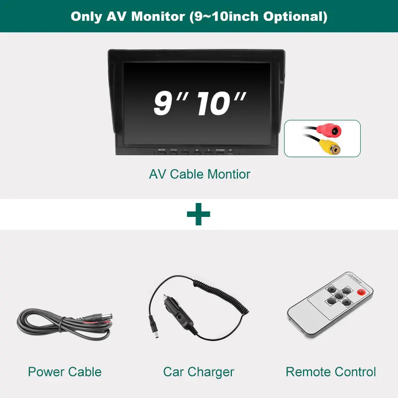 9/10 Inch AHD Monitor IPS Screen with 4-Pin Connector AV Cable | For Truck Bus Vehicle RV GreenYi
