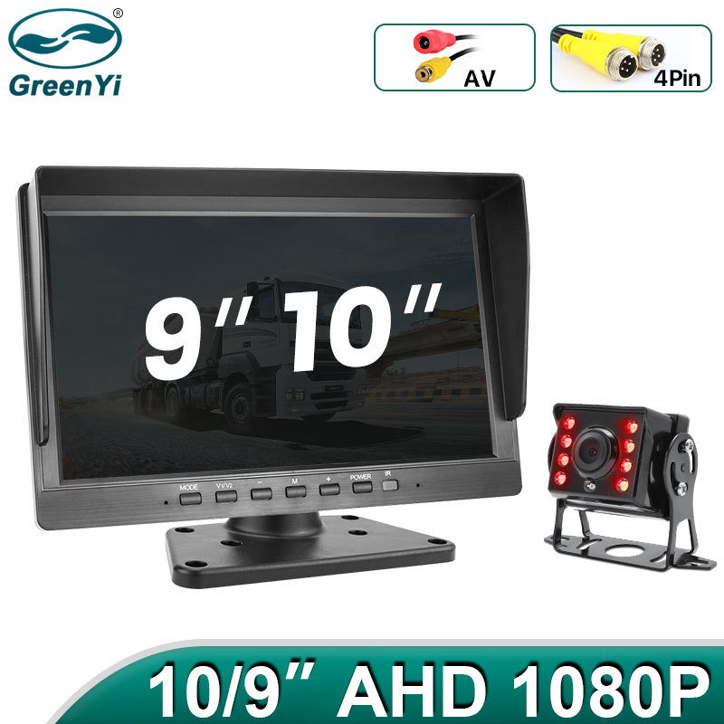 9/10 Inch AHD Monitor IPS Screen with 4-Pin Connector AV Cable | For Truck Bus Vehicle RV GreenYi