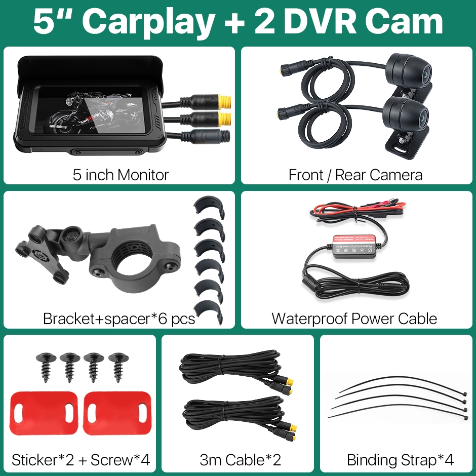 CarPlay Moto 7 Pollici 2025 – Navigatore GPS Con Dashcam 4K+1080P, Android Auto, Siri, Telecomando, Scheda 64GB, Impermeabile IPX7