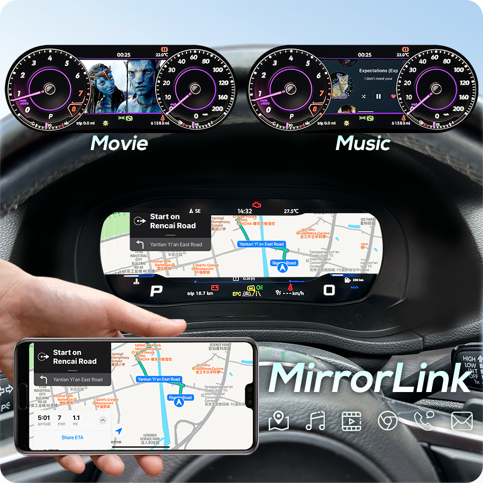 10.25Inch LCD Dashboard Panel Virtual Instrument Cluster Cockpit Speedometer Screen for VW Magotan Passat B6/B7 2007-16 GreenYi