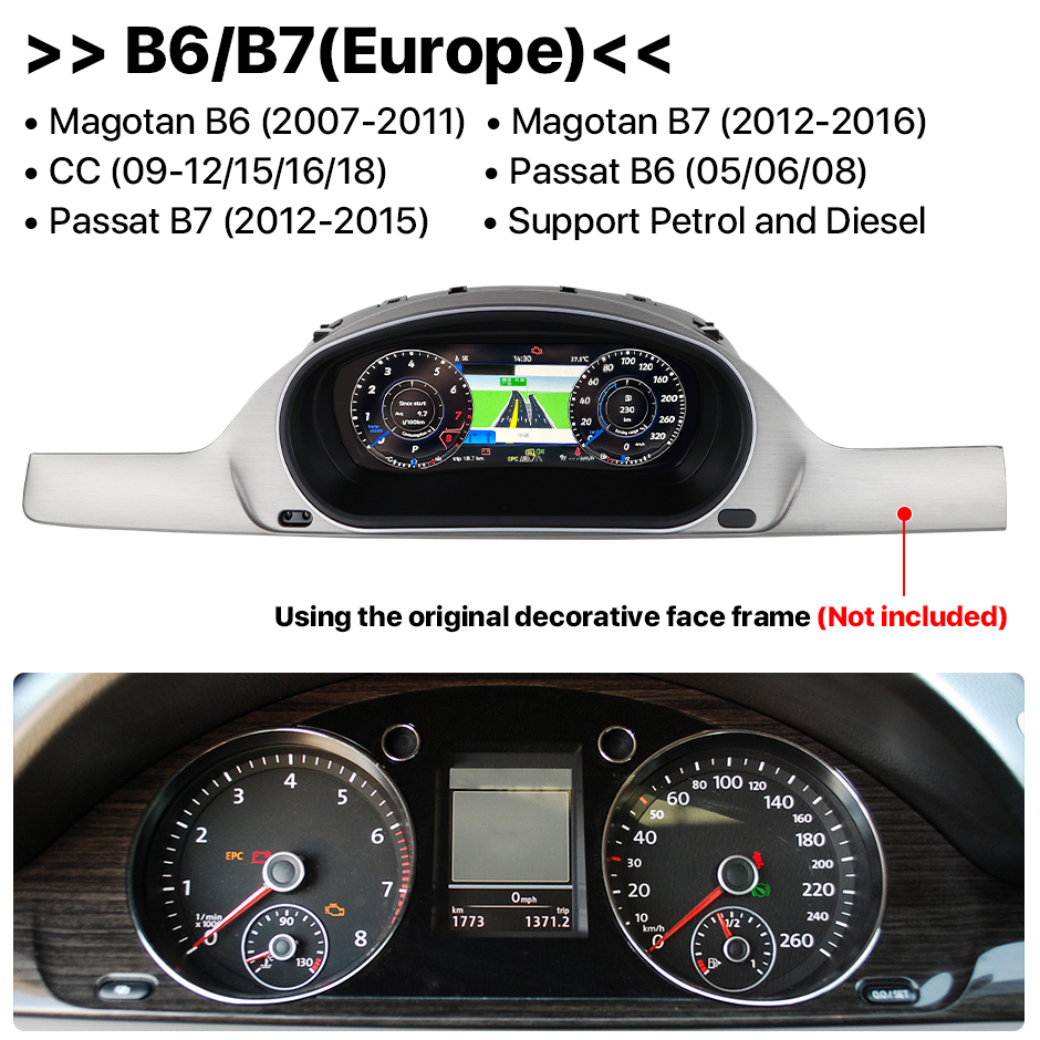10.25Inch LCD Dashboard Panel Virtual Instrument Cluster Cockpit Speedometer Screen for VW Magotan Passat B6/B7 2007-16 GreenYi