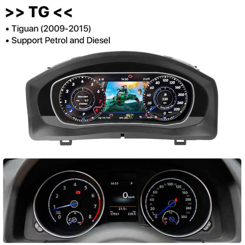 10.25 Inch LCD Dashboard Panel Virtual Instrument Cluster Cockpit Speedometer Screen for VW Tiguan Scirocco 2009-2016 GreenYi