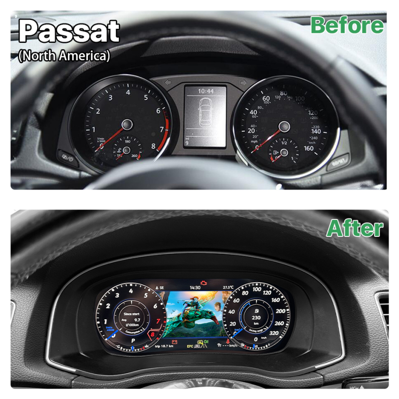 10.25 Inch LCD Dashboard Panel Virtual Instrument Cluster Cockpit Speedometer Screen for VW Passat North America 2011-22 GreenYi