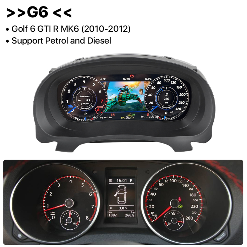 GreenYi 12.5 Inch LCD Dashboard Panel Virtual Instrument Cluster Cockpit Speedometer Screen For VW Golf 7/7.5 GTI R-Line Golf 6