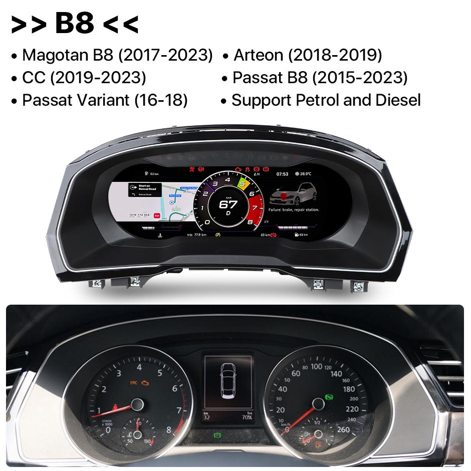 GreenYi 12.5 Inch LCD Dashboard Panel Virtual Instrument Cluster Cockpit Speedometer Screen for VW Magotan Arteon CC Passat B8