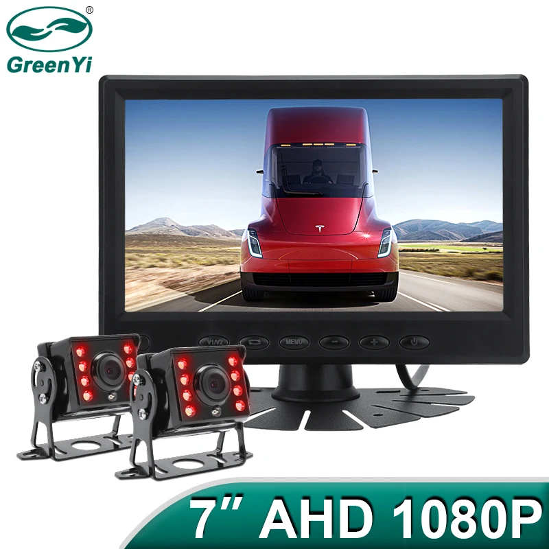 7 Inch Ultra Thin AHD Monitor with IPS, 1080P IR Rear View Camera - High Definition for Truck bus GreenYi