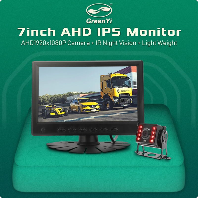 7 Inch Ultra Thin AHD Monitor with IPS, 1080P IR Rear View Camera - High Definition for Truck bus GreenYi