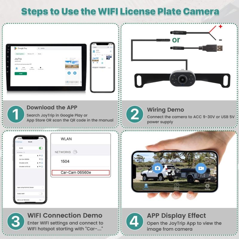 WiFi Car License Plate Backup Camera, GreenYi Wireless to Monitor 720P HD Rear/Front View Reverse Camera for Aftermarket Android Radio Head Units iPhone iPad Android Smartphones Tablets