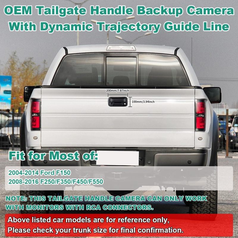 Tailgate Handle Reverse Backup Camera Replacement for Ford F150 2004-2014, F250 F350 F450 F550 2008-2016 Super Duty, GreenYi AHD 720P Pickup Rear View Parking Camera with Trajectory Guideline