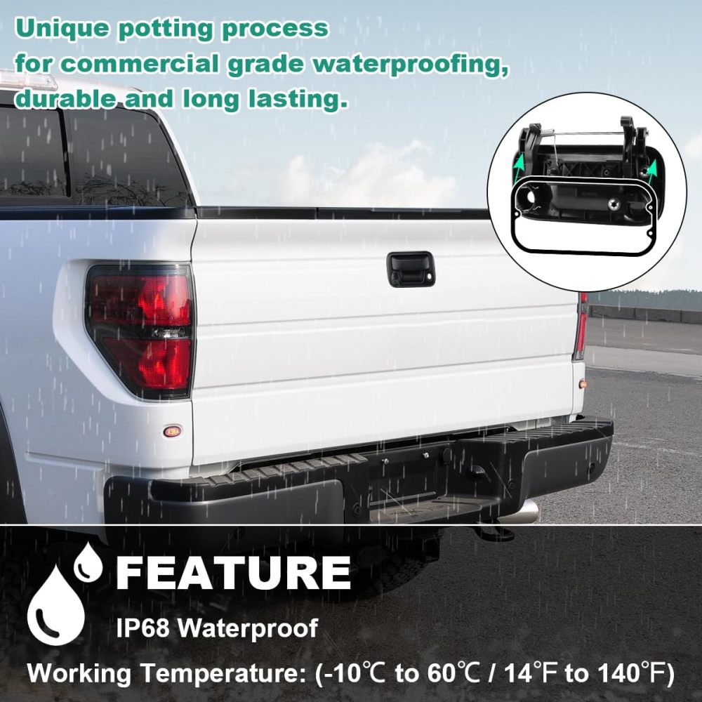 Tailgate Handle Reverse Backup Camera Replacement for Ford F150 2004-2014, F250 F350 F450 F550 2008-2016 Super Duty, GreenYi AHD 720P Pickup Rear View Parking Camera with Trajectory Guideline