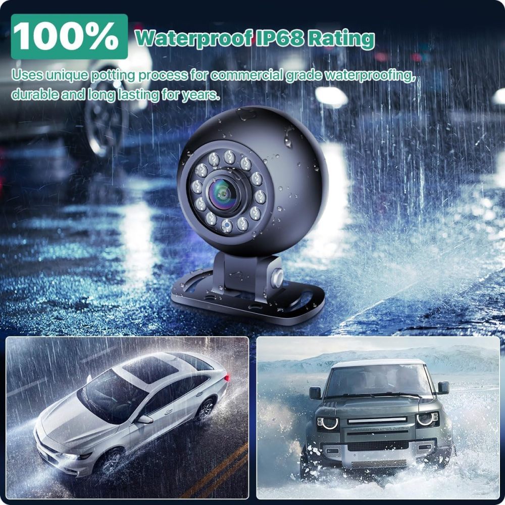 Universal Vehicle AHD 1080P Backup Camera, Reverse Rear Cam for Truck Bus Vans, IP 68 Waterproof IR Night Vision, Round Shape Adjustable Camera Body(Black)