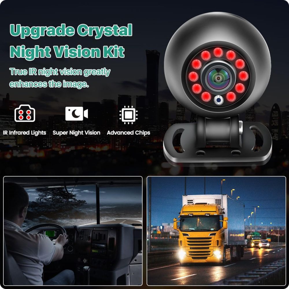 Universal Vehicle AHD 1080P Backup Camera, Reverse Rear Cam for Truck Bus Vans, IP 68 Waterproof IR Night Vision, Round Shape Adjustable Camera Body(Black)