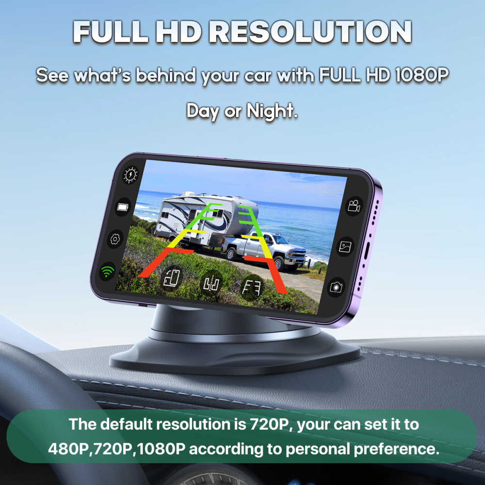 5G WiFi Wireless Solar Backup Camera, GreenYi HD 1080P Rear/Front License Cam with Built-in 4800mAh Battery for iPhone, iPad-Easy 3-Minute DIY Install for Car, Truck, Van, and RV