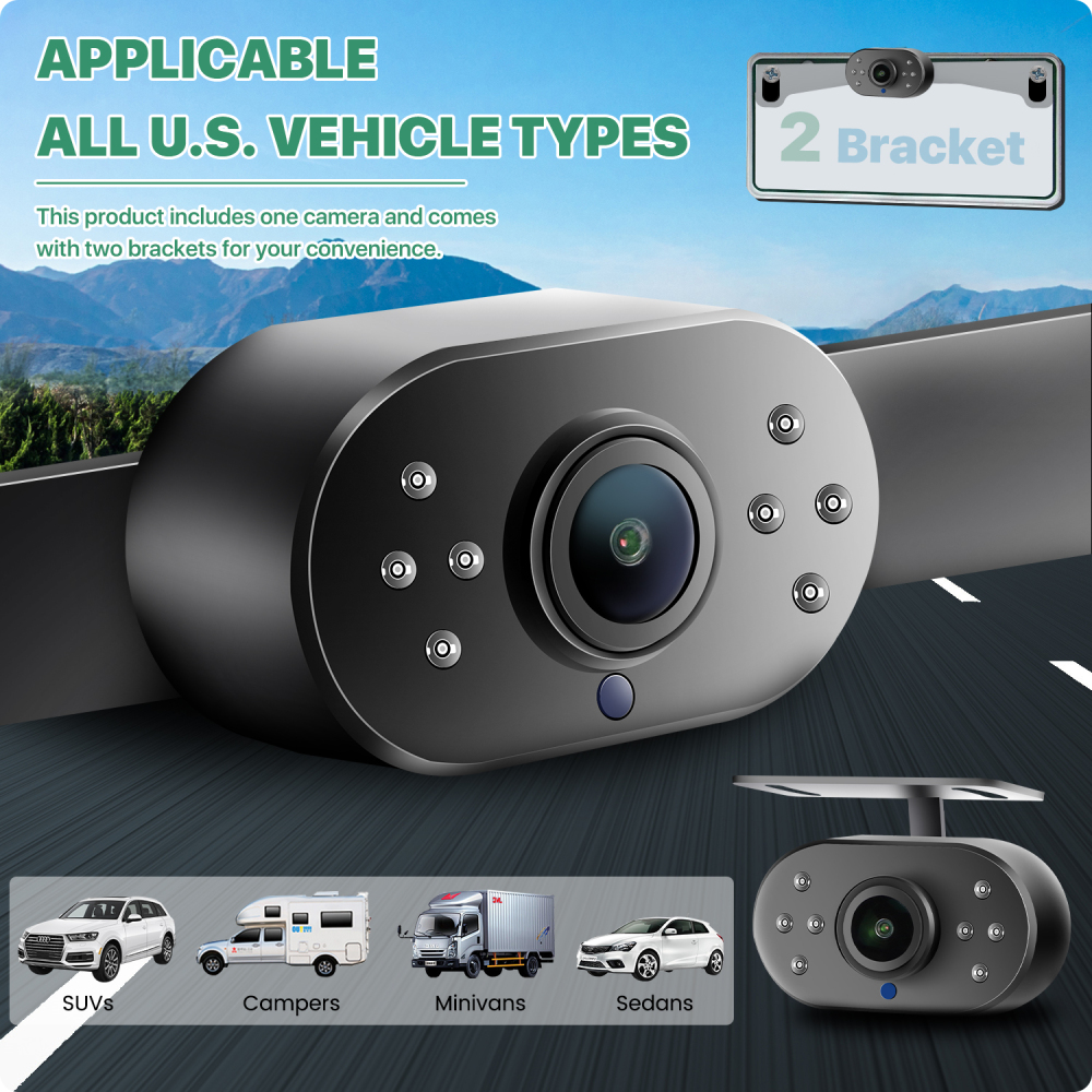 GreenYi WiFi Car License Plate Backup Camera with IR LEDs, Wireless to Monitor 720P HD Rear/Front View Reverse Camera for Aftermarket Android Radio Head Units iPhone iPad Android Smartphones Tablets