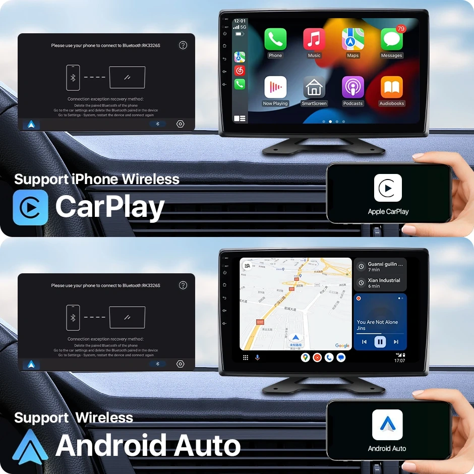 GreenYi 10" 4CH Apple Carplay and Android-Auto Touch-Screen DVR Monitor 3D 360 Panoramic Optional with 170 deg View AHD1080P Cam
