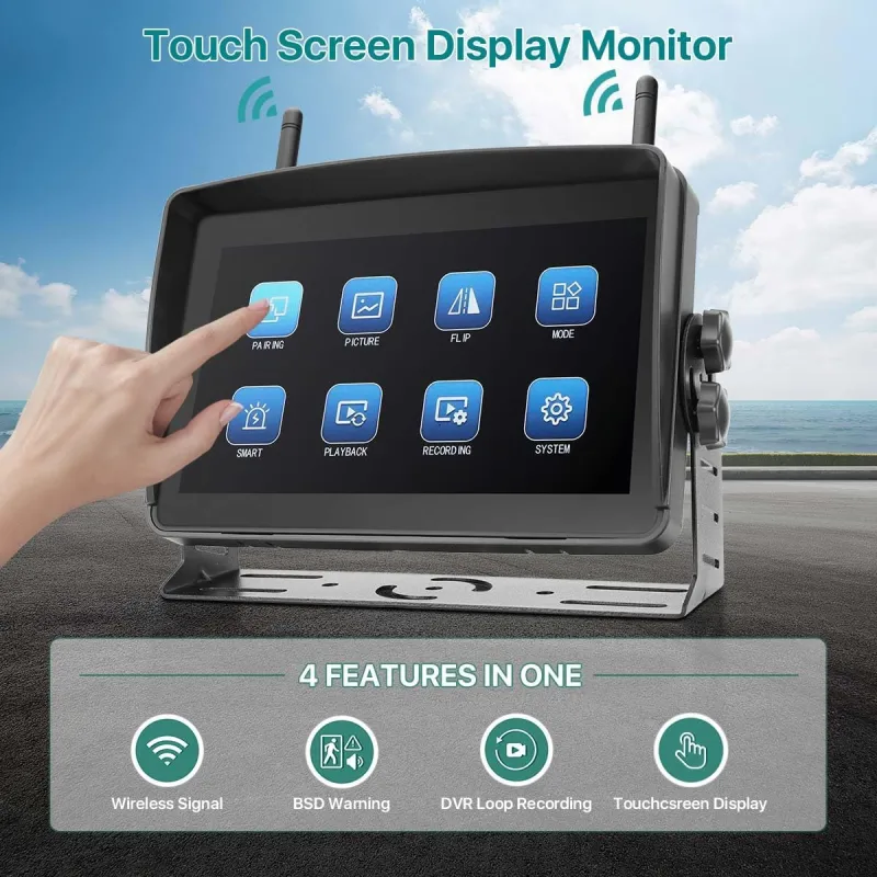Wireless RV Backup Camera, Compatible with Furrion Pre-Wired Vehicles - GreenYi Cordless 7-Inch IPS Touchscreen Monitor with Loop Recording DVR, BSD, 64G Card, FHD 1080P IR Night Vision Camera