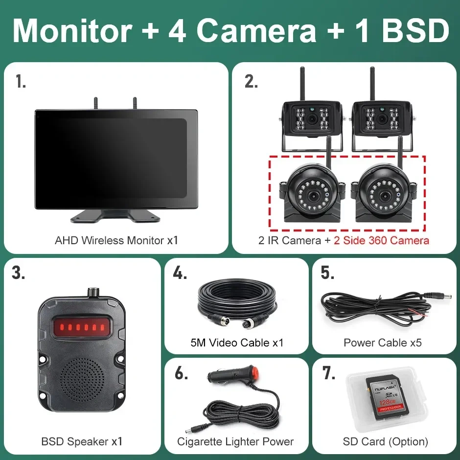 10 Inch Wireless Touch Screen Monitor AI Blind Spot Radar BSD Alarm DVR Recorder Backup Camera For Truck/Trailer/Bus/RV/Pickups