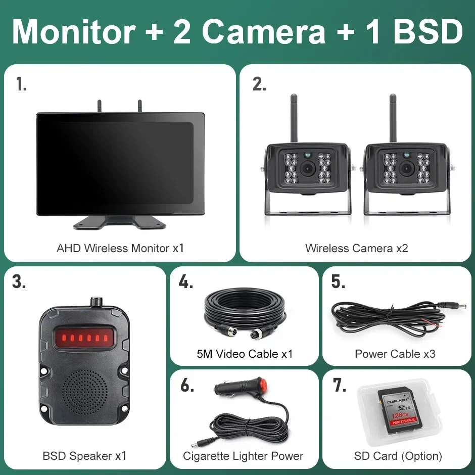 10 Inch Wireless Touch Screen Monitor AI Blind Spot Radar BSD Alarm DVR Recorder Backup Camera For Truck/Trailer/Bus/RV/Pickups