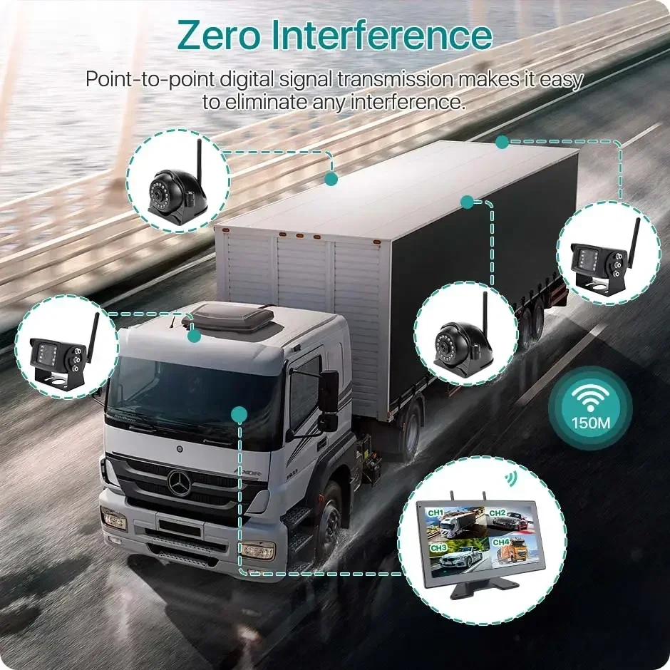 10 Inch Wireless Touch Screen Monitor AI Blind Spot Radar BSD Alarm DVR Recorder Backup Camera For Truck/Trailer/Bus/RV/Pickups