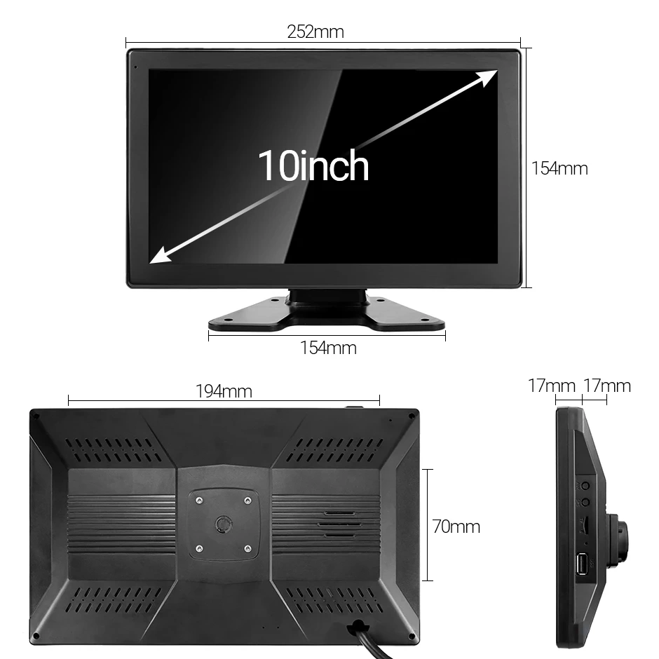 10" AHD 4CH Truck Monitor BSD Recording Car 1080P Round Stand Bracket Rear View Camera IR Night Vision Vehicle IPS Touch Screen