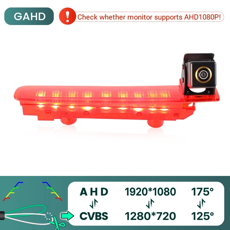 GreenYi AHD 1080P 170° Fisheye Lens LED Brake Light Vehicle Rear View Camera For VW Transporter T5 T6 Van 2010 2019