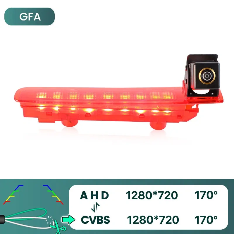 GreenYi AHD 1080P 170° Fisheye Lens LED Brake Light Vehicle Rear View Camera For VW Transporter T5 T6 Van 2010 2019
