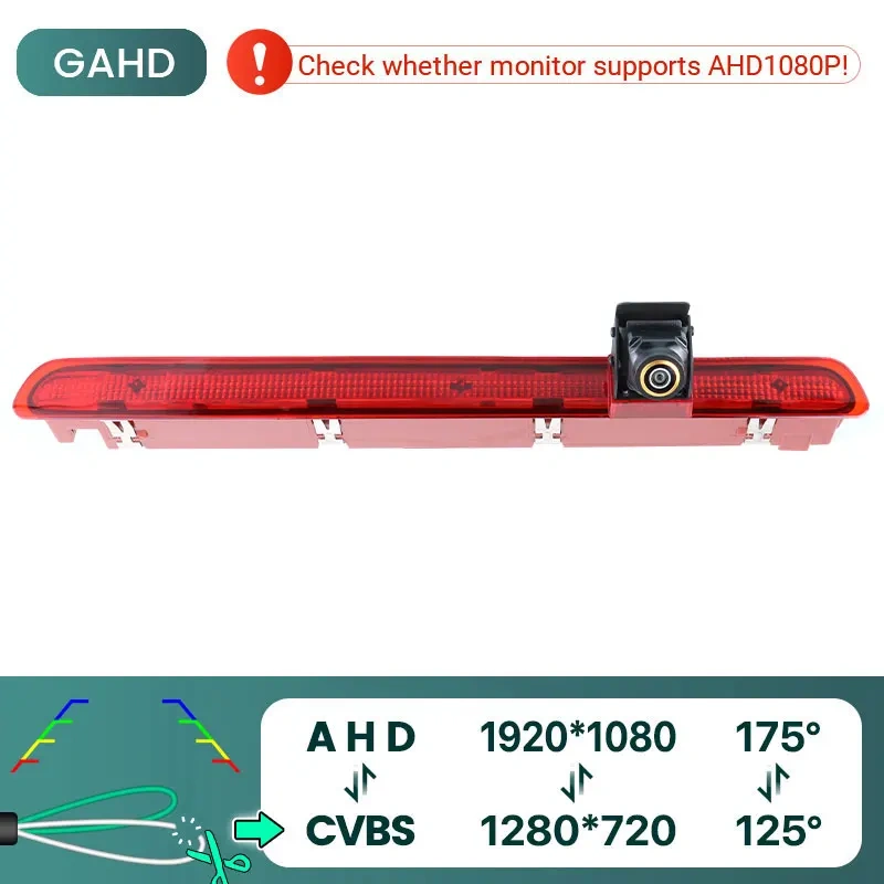 GreenYi AHD 1080P 170° LED Brake Light Vehicle Rear View Camera For Volkswagen VW Transporter T6 (Single Door) 2016-2022
