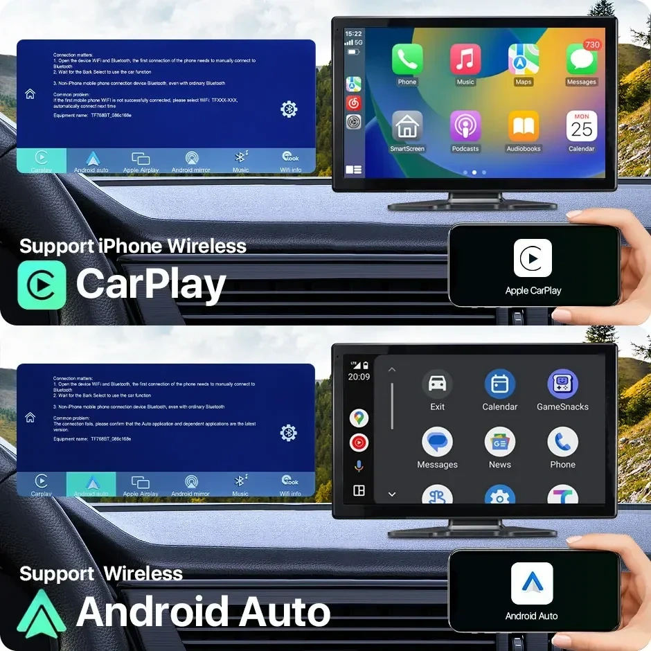 10.1 Inch Touch Screen 4CH Wireless Apple Carplay Android-Auto Car GPS Monitor Blind Spot Alarm Truck DVR Recorder 1080P Camera
