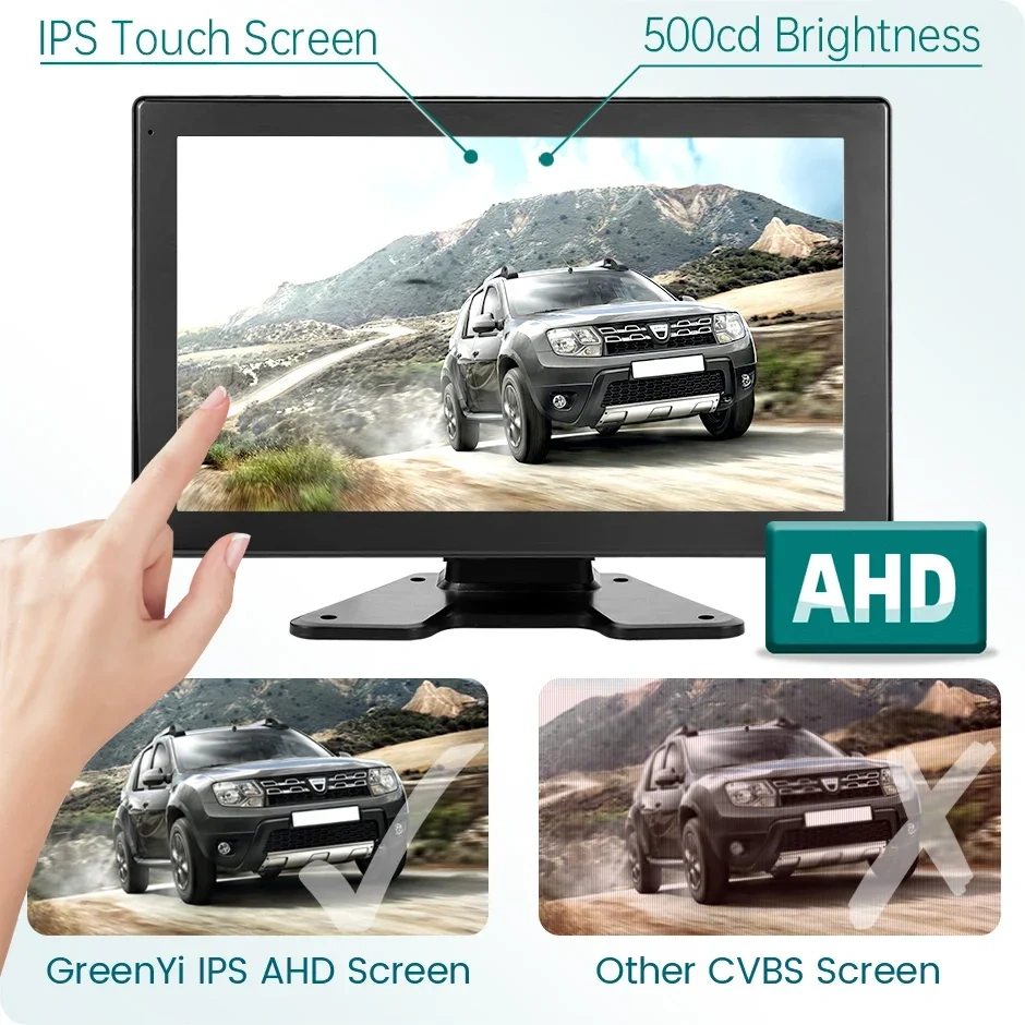 10.1 Inch Touch Screen 4CH Wireless Apple Carplay Android-Auto Car GPS Monitor Blind Spot Alarm Truck DVR Recorder 1080P Camera