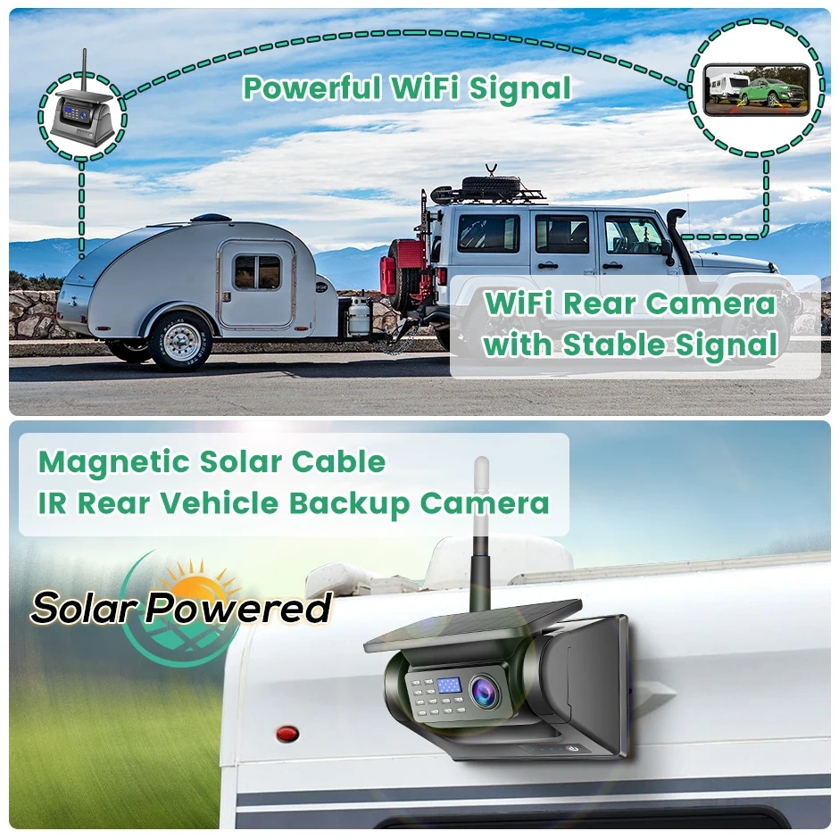 GreenYi Solar Energy 5G WiFi Magnetic Wireless Backup Truck Trailer RVs Rear View Camera 1080 IR Night Vision for IPhone Android