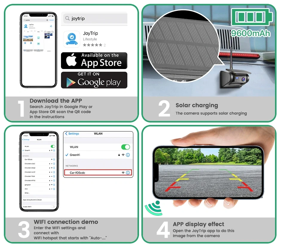 GreenYi Solar Energy 5G WiFi Magnetic Wireless Backup Truck Trailer RVs Rear View Camera 1080 IR Night Vision for IPhone Android