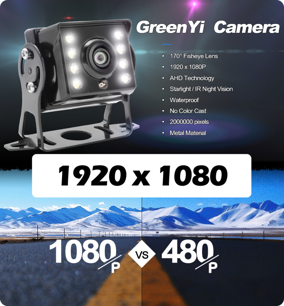 GreenYi 170° AHD 1920*1080P Fisheye Wide Angle Lens High Definition Starlight Night Vision Car Rear View Camera For Bus Truck