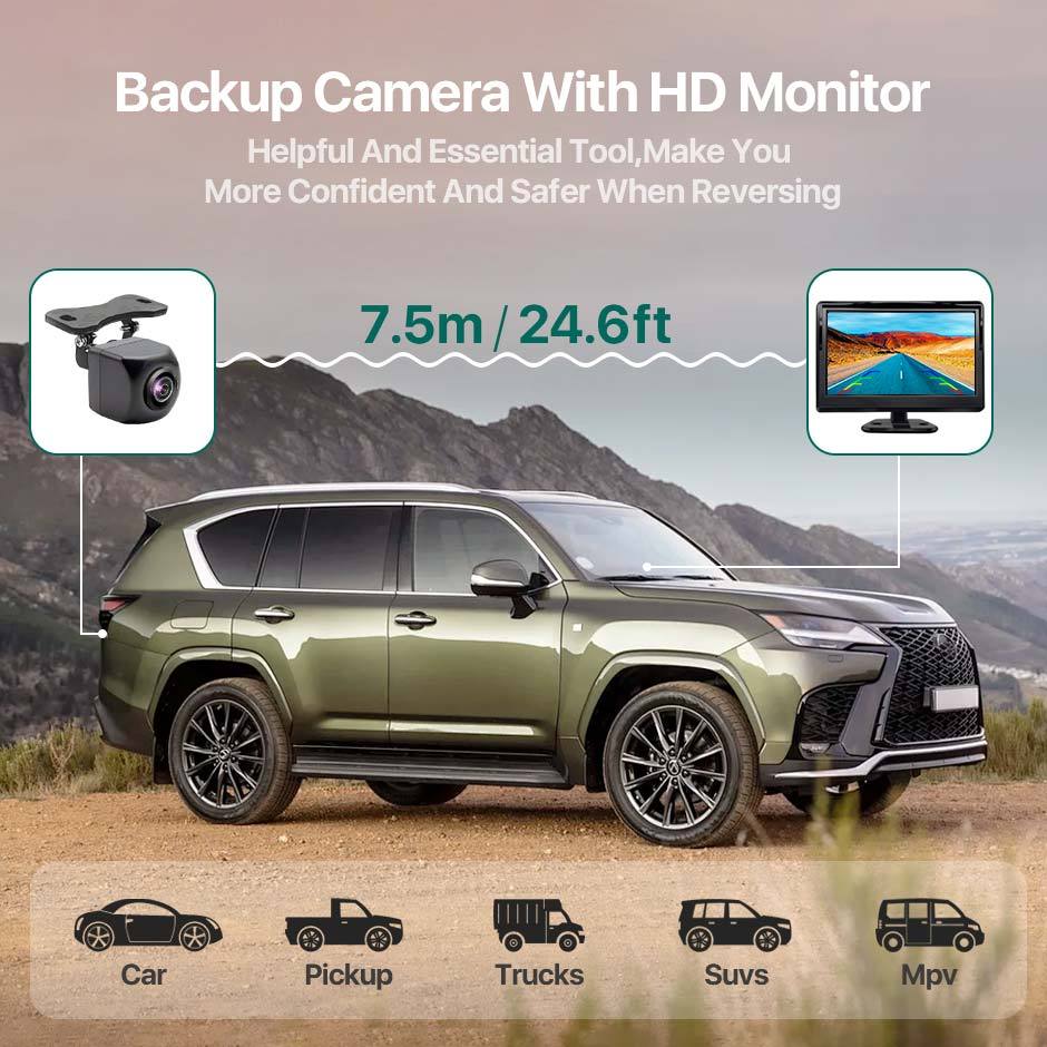 GreenYi 4.3/5/7 inch AHD IPS Monitor 1080P Night Vision Car Rear View Camera 170° Reverse Camera Night Vision Waterproof