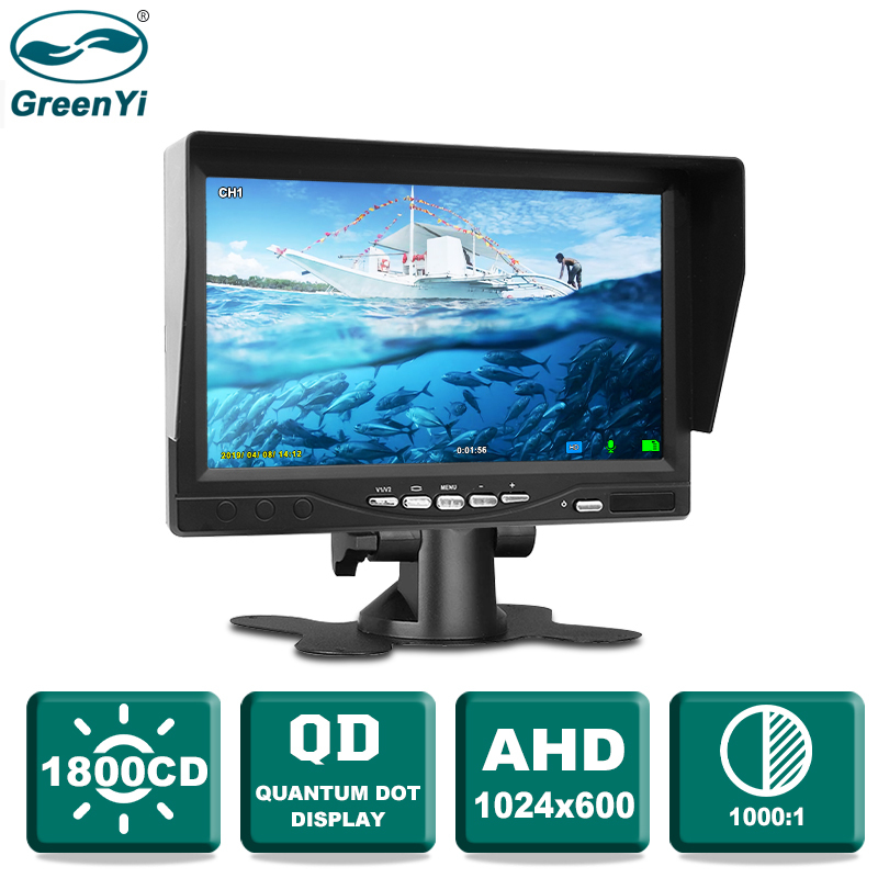 7 Inch Quantum Screen QLED AHD DVR 2CH Monitor for Trucks, Parking and Fishing GreenYi