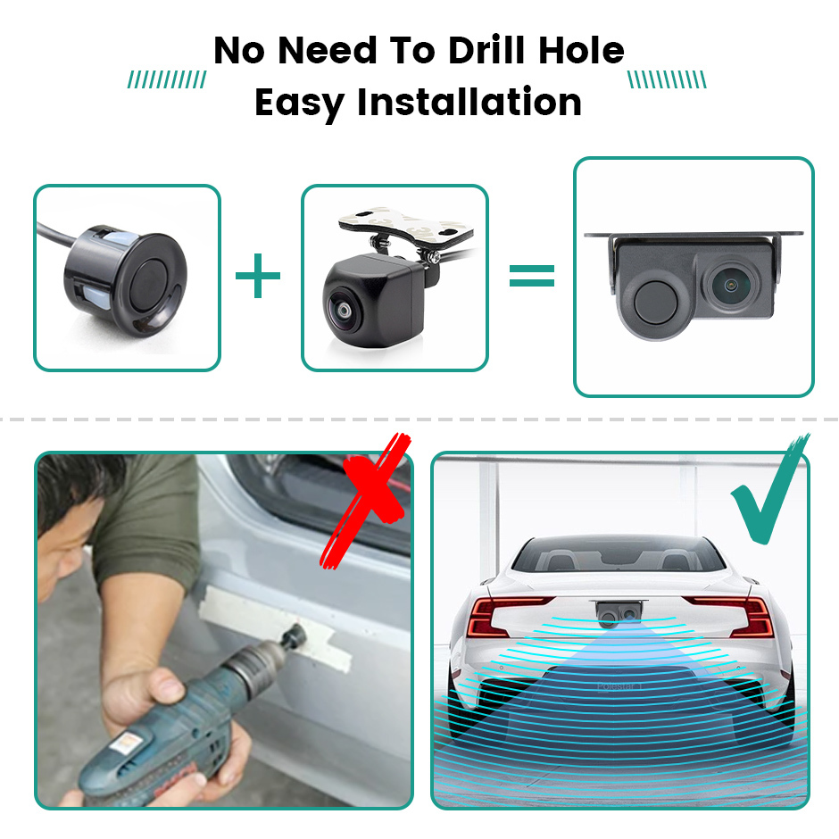 GreenYi Ultrasonic Sensor Car Backup Rear View Camera 2-in-1 Sound Alarm Parking Assistant System Radar Detector Easy To Install