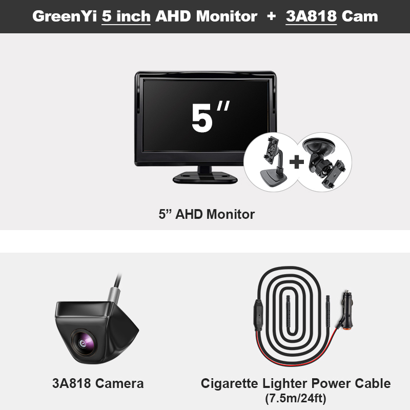 GreenYi 4.3/5/7 inch AHD IPS Monitor 1080P Night Vision Car Rear View Camera 170° Reverse Camera Night Vision Waterproof