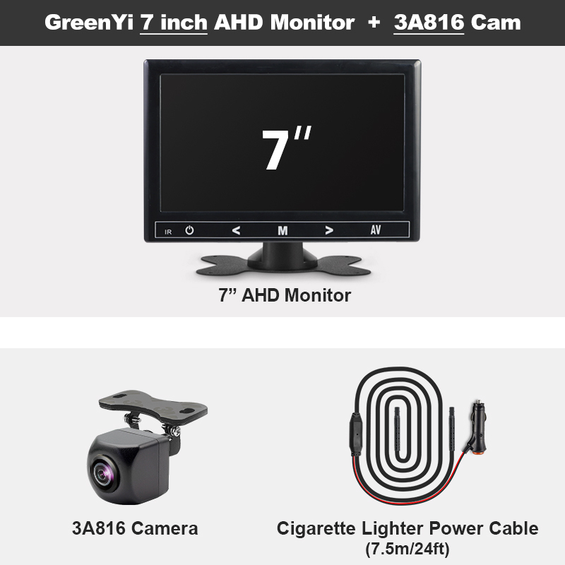 GreenYi 4.3/5/7 inch AHD IPS Monitor 1080P Night Vision Car Rear View Camera 170° Reverse Camera Night Vision Waterproof