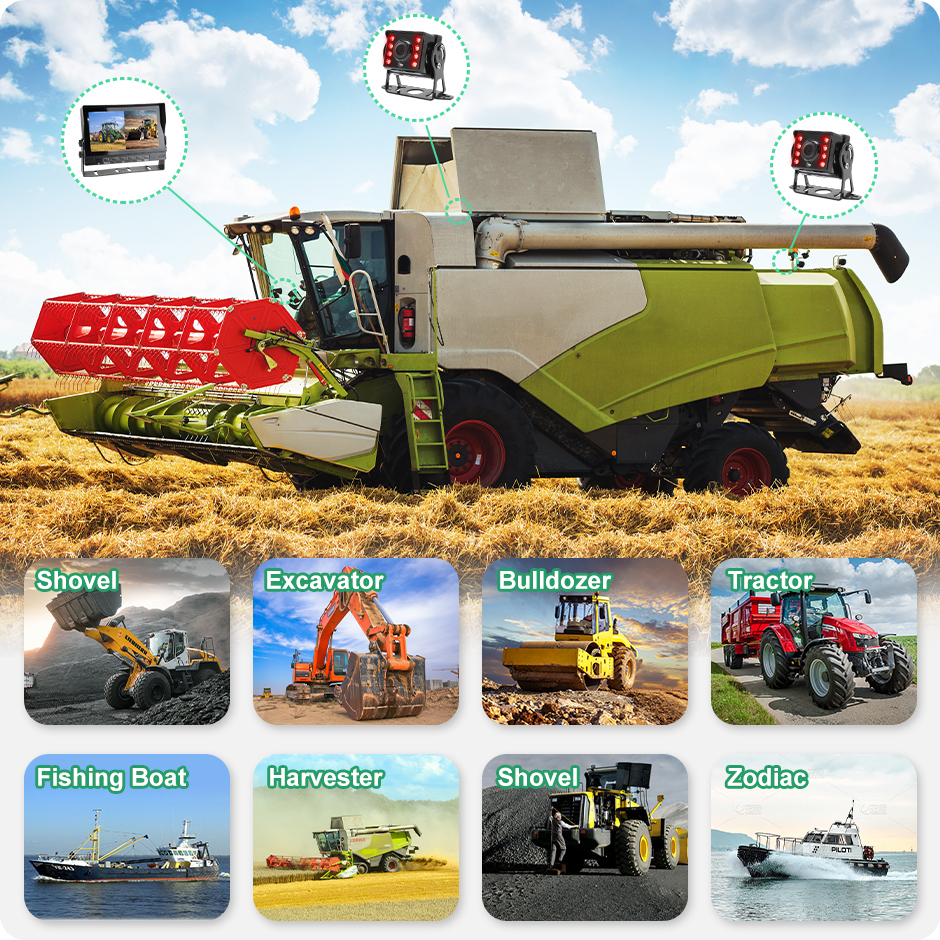 GreenYi IPS 7" AHD1080 IP66 Waterproof Monitor 2CH Split Screen DVR Recorder Front Rear View Vehicle IR Camera For Truck Bus Car