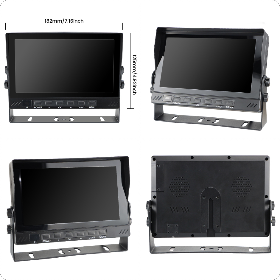 GreenYi IPS 7" AHD1080 IP66 Waterproof Monitor 2CH Split Screen DVR Recorder Front Rear View Vehicle IR Camera For Truck Bus Car