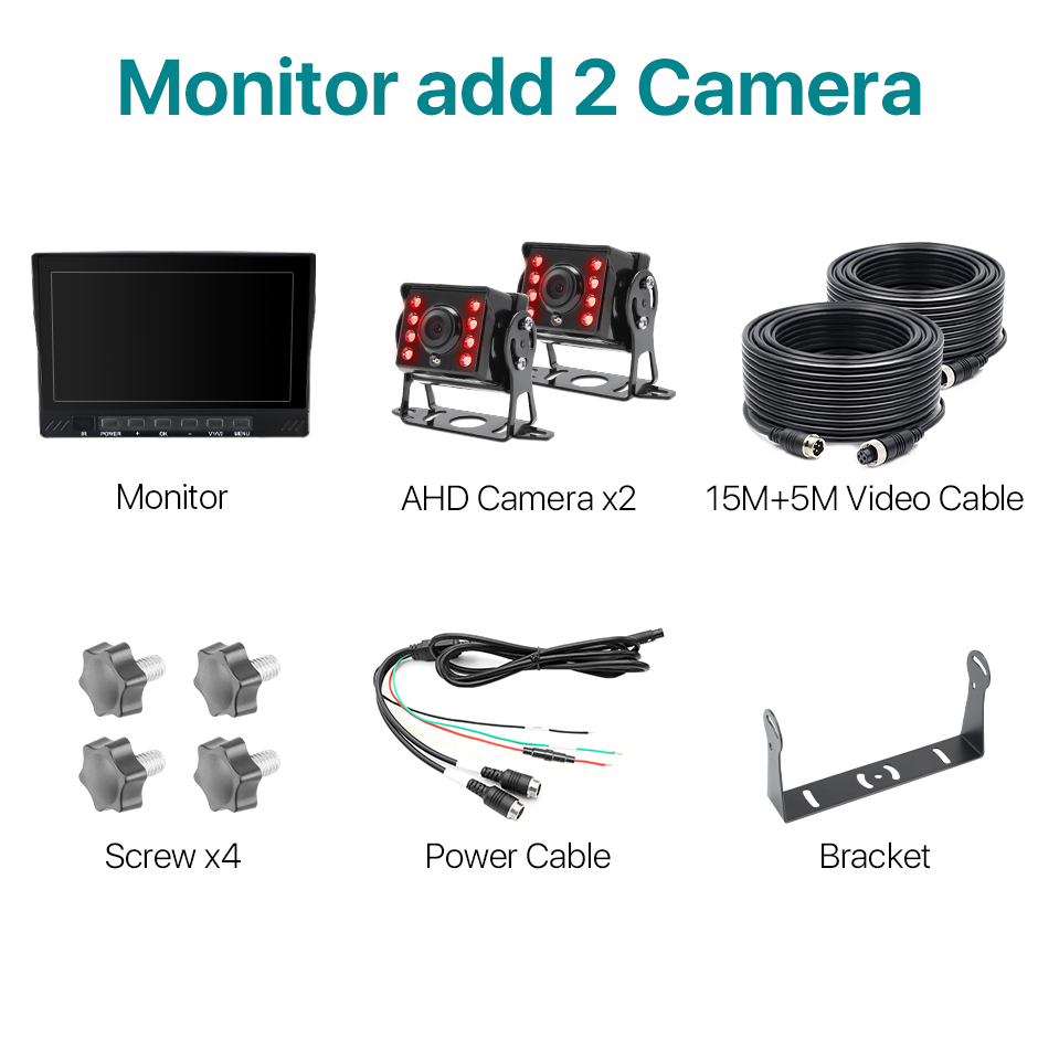 GreenYi IPS 7" AHD1080 IP66 Waterproof Monitor 2CH Split Screen DVR Recorder Front Rear View Vehicle IR Camera For Truck Bus Car