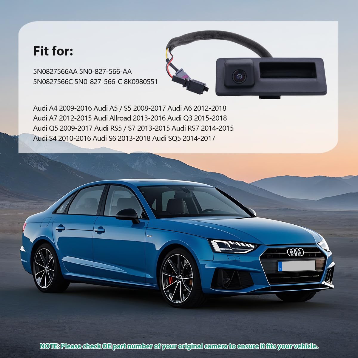 5N0827566AA Backup Rear Camera Replacement for Audi A4 A5 S5 A6 A7