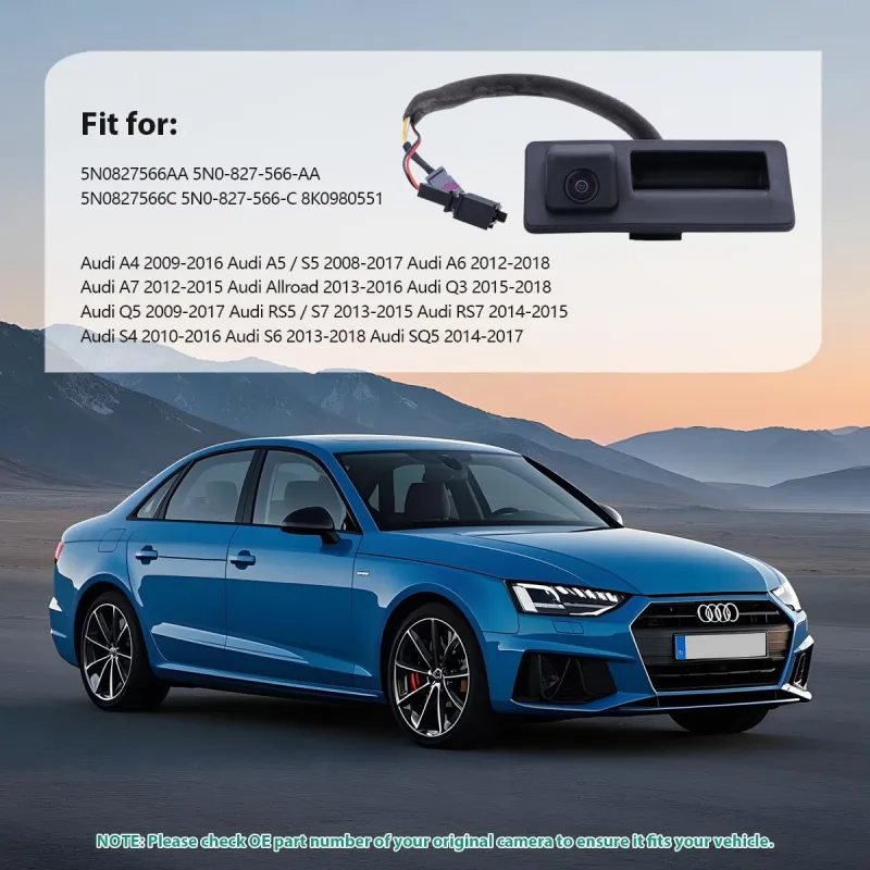 5N0827566AA Backup Rear Camera Replacement for Audi A4 A5 S5 A6 A7 Allroad Q3 Q5 S4 RS5 S6 S7 RS7 SQ5, OE Trunk Handle Camera Replaces 5N0-827-566-AA 5N0827566C 5N0-827-566-C 8K0980551 by GreenYi