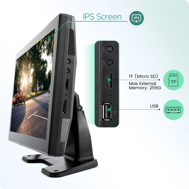 GreenYi BSD 10.1" AHD 4CH Touch Screen IPS Monitor Blind Spot Radar Alarm Recorder DVR With 1080P Front/Side/Rear Camera Vehicle