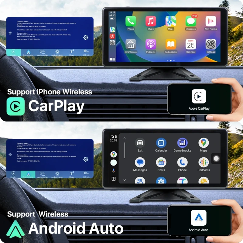 GreenYi 10.36" DashCam GPS Navigation Wireless Apple Carplay and Android-Auto Blind Spot Detect BSD DVR Record Monitor IR Camera