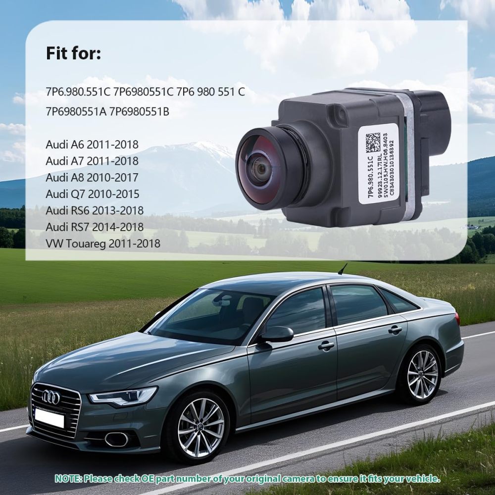 7P6980551C Park Assist Camera Replacement for Audi A6 A7 A8 Q7 RS6 RS7 VW Touareg 2011-2018, OE Rear View Surround Cam Replaces 7P6.980.551C 7P6 980 551 C 7P6980551A 7P6980551B by GreenYi