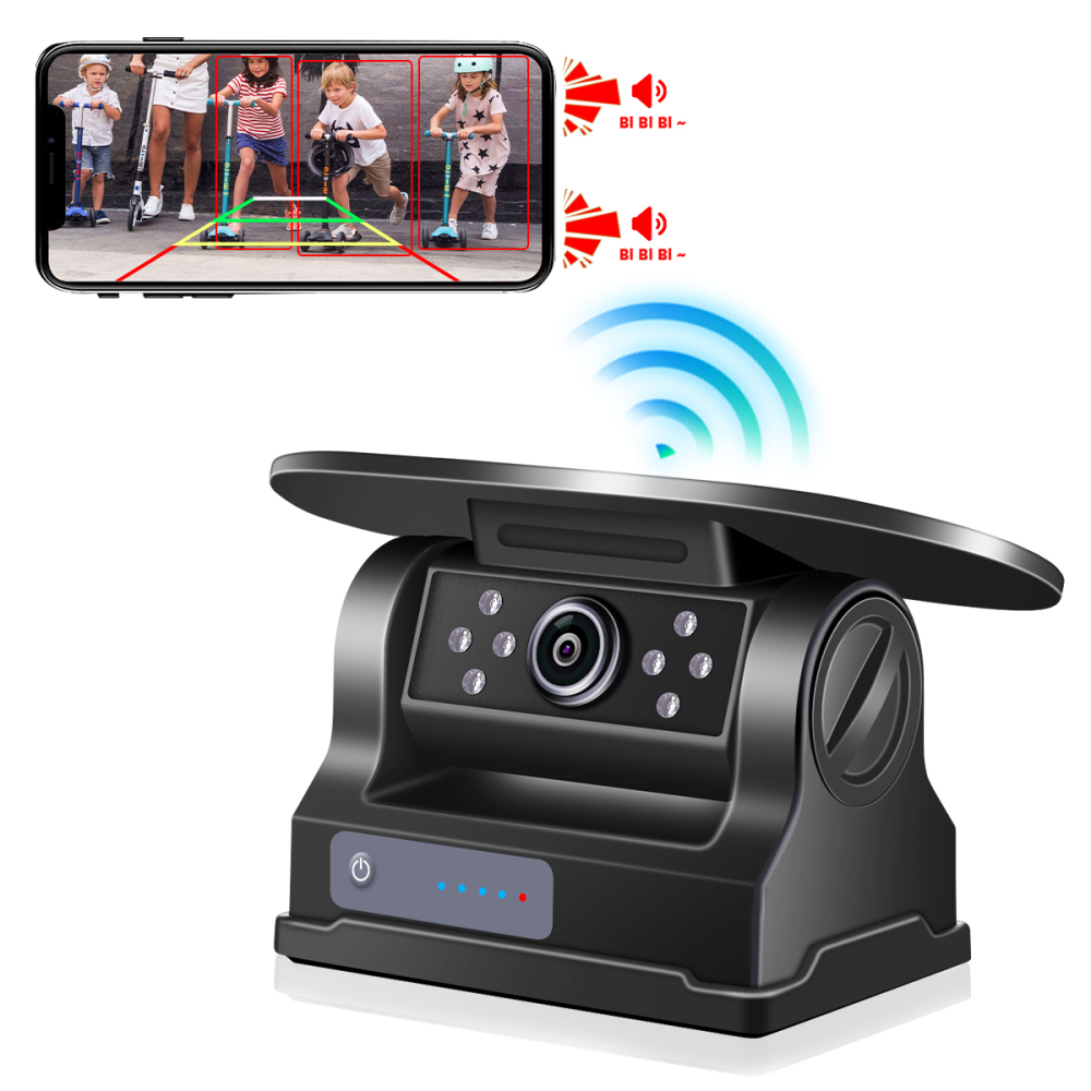 BSD WiFi Solar Magnetic Hitch Camera, GreenYi Wireless 720P Blind Spot Detection Backup Cam with Rechargeable Battery for iPhone iPad Android Phone Tablet, Hitching of Trailer, Fifth Wheels, Camper