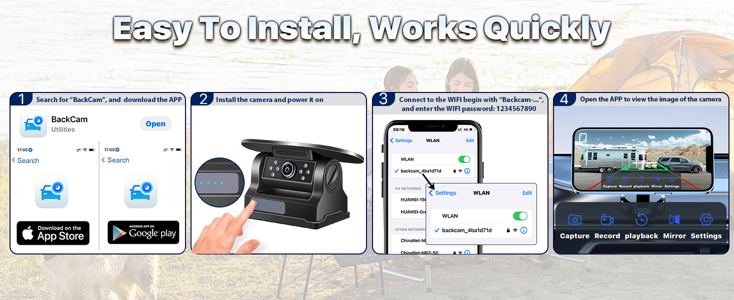 Usage steps of GreenYi wifi solar magnetic backup camera