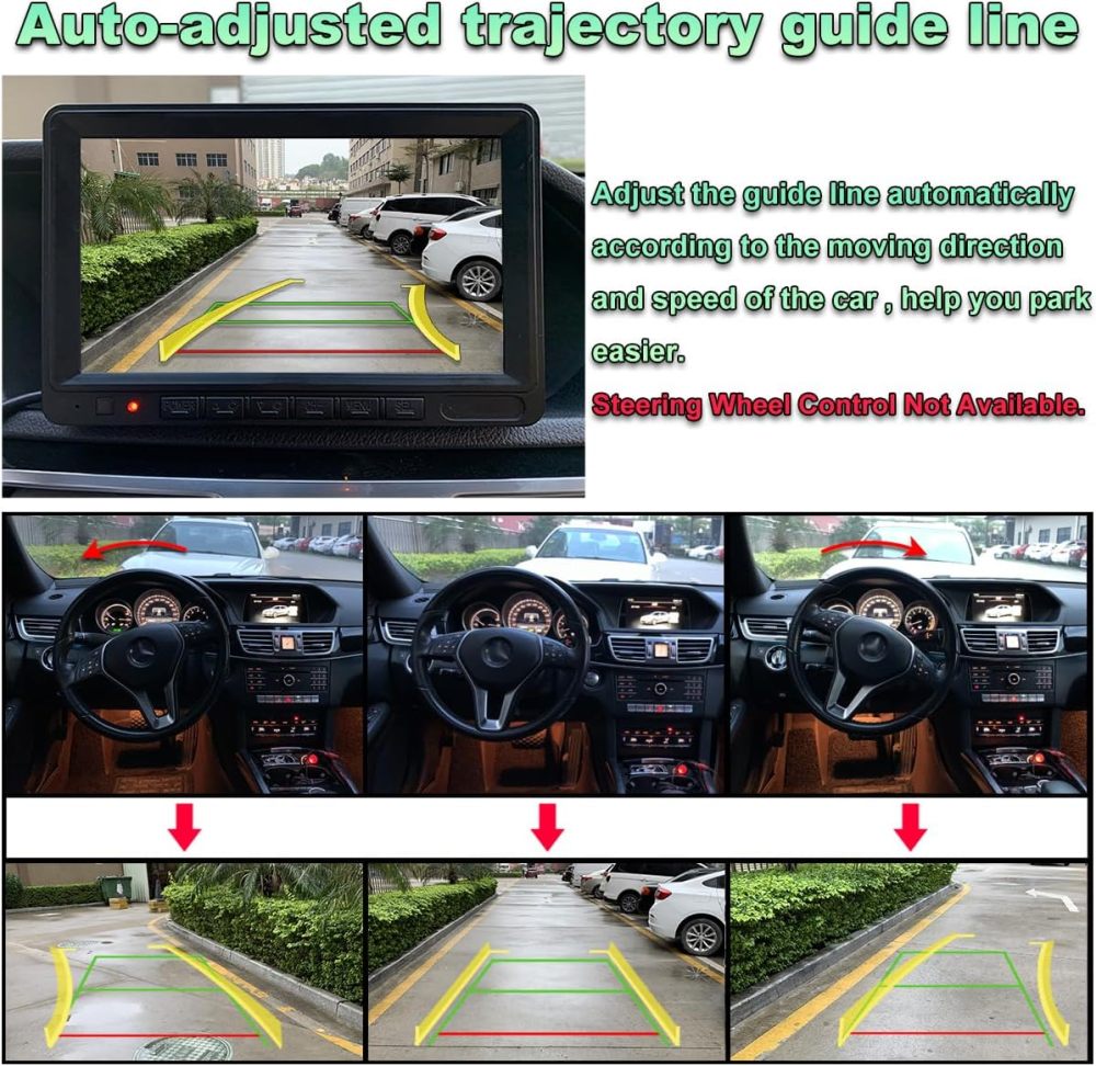 Car Backup Camera with Dynamic Trajectory Guide Line, GreenYi AHD1080P Reverse Rear View Cam, Adjustable Fisheye Lens, Waterproof Night Vision 170 Degree Wide View